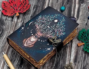 Diario de cuero Deer Moon diario para hombres y mujeres con loc Antique Deckle Edge pepar cuaderno de bocetos de viaje cuaderno negro - Product Image 5