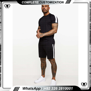 Camiseta estampada informal de verano y pantalones cortos de algodón con logotipo personalizado para hombre, chándal para hombre - Product Image 2