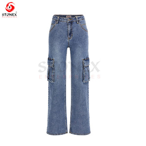 Hot Sale Baggy Style Women Denim Pants Premium Quality Latest Cargo Trouser/Pants for <b>Ladies</b> Custom Wholesale - Product Image 3