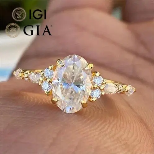 Fabrik-Anpassung Gia Igi zertifiziert Vvs Cvd Lab aufgewachsener geschaffener Diamant 10k 14k 18k Gold oval geschnittener Verlobungsring 1 2 3 Ct Karat