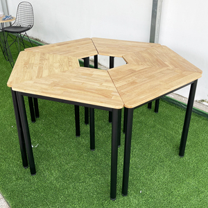 Ensemble de 6 tables trapézoïdales, design moderne, en bois de caoutchouc avec pieds en fer, style Lego, HBLG039 - Product Image 3