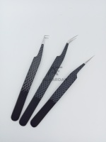 Pince à épiler pour Extension de cils Shine Black Color Diamond Grip Best Isolation Lash Tweezer Silver Pointed Tip Non Fiber