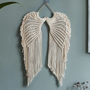 Nuevo diseño de alas de Ángel para colgar en la pared de macramé bohemio tejido a mano por Isar International para la decoración del hogar y la tienda - Product Image 5