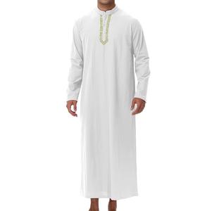 Nouveauté 2025 : Thobe islamique pour homme, manches longues, en coton respirant, motif uni, broderie personnalisée, longueur cheville, style Dubaï et Turquie - Product Image 6