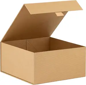 Boîte cadeau dure côtelée kraft brun avec couvercle à fermeture magnétique Boîtes de faveur carrées Boîte en carton avec papier côtelé chic