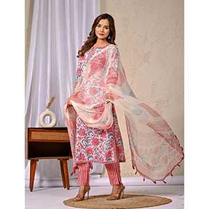 Conjunto de Kurta y Pantalón de Algodón con Estampado Digital para Mujer, Traje Cosido para Fiestas, Tela de Red para Ocasiones Especiales - Product Image 6