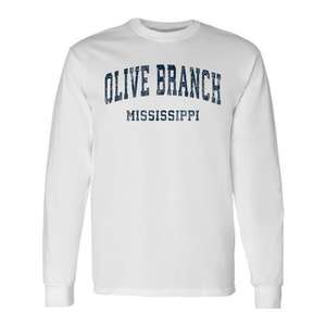 Camiseta de manga larga Olive Branch Mississippi estilo universitario vintage azul marino - Product Image 1
