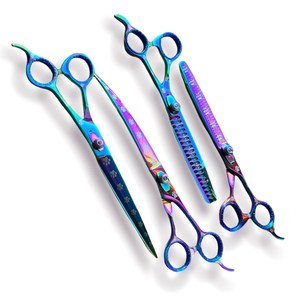 ชุดกรรไกรตัดขนสุนัขแบบมืออาชีพชุดกรรไกรตัดขนสุนัขแบบตรงขอบโค้งบาง4ชิ้น - Product Image 1