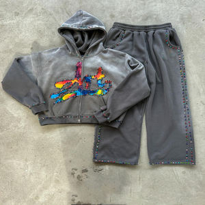 Conjunto de Sudadera con Capucha y Pantalones Deportivos Holgados, Lavado Ácido, Diseño Personalizado Ligero, Estilo Casual de Invierno para Hombre - Product Image 3