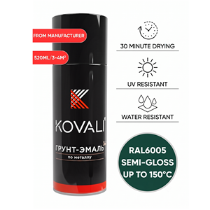KOVALI 3 in 1 Aerosol <b>Spray</b> Primer Enamel Anti-Rust Corrosion Protection Metal Wood Semi-Gloss Moss Green RAL 6005 520ml - Product Image 1