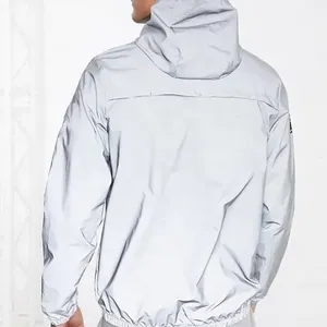 Veste d'hiver en nylon de haute qualité pour hommes Sweat à capuche imprimé réfléchissant de 3M avec demi-fermeture éclair Cordon de tirage à ourlet élastique Coupe-vent Respirant sur le devant - Product Image 5