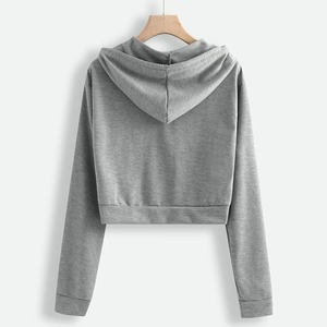 Automne recadrée sweats femmes décontracté solide à manches longues sweats à capuche fermeture éclair poche chemise sweat à capuche hauts - Product Image 3
