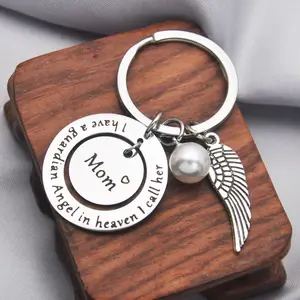 Hot Mom Memorial Keychain Loss of Mother I have a guardian Angel in heaven I call her Mom Key chains Sympathy Remembrance Gift