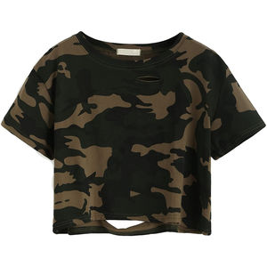 Custom Logo Active Women's O Neck Crop Top t Shirt Short Sleeve Slim Fit Running Gym Quick Dry t Shirts Crop Tops Camo Printed - Product Image 1