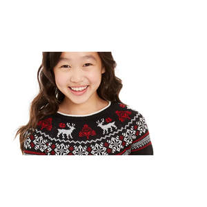 Maglione Familiare Charter Club per Ragazze, Stile Fair Isle, in Lana e Cotone, Nero, Taglia Media, per Natale - Product Image 2