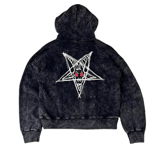 Custom High Quality Acid Wash Vintage <b>Double</b> Layer Fleece Winter Breathable Sun Faded Hoodie Distressed Sweatshirt Pockets - Product Image 2