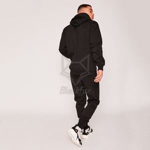 Men's Black Hooded Tracksuit Full <b>Zip</b> Casual Two Piece Set Solid Color Cotton Sweatshirt and Pants Autumn Wear - Product Image 4