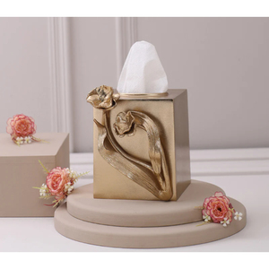 Luxury Gold <b>Tissue</b> Box Holder with Embossed Tulip Floral Design Decorative <b>Tissue</b> Cover <b>for</b> Home Office Hotel Living Room - Product Image 4