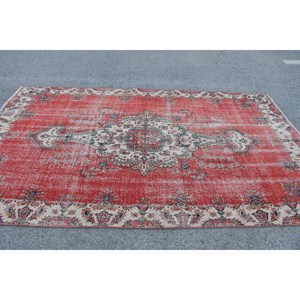 Antiguo rojo Beige 5,3X9,4 pies de lana alfombra de área grande Vintage turco Patchwork diseño látex sala de estar decoraciones tejido plano - Product Image 3