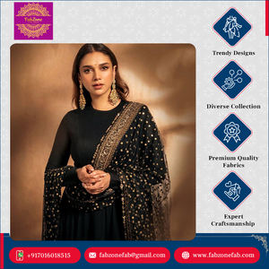 Diseñador de moda para bodas y fiestas, bordado pesado y trabajo de secuencia, Faux Georgette Anarkali, conjunto de vestido y Dupatta para mujeres - Product Image 6