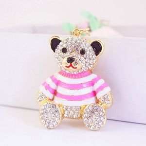 Porte-clés Ours en Peluche Strassé avec <span class=keywords><strong>Pull</strong></span> Émaillé <span class=keywords><strong>Rayé</strong></span>, Fermoir Mousqueton en Alliage de Zinc Doré pour Accent de Sac à Main - Product Image 2