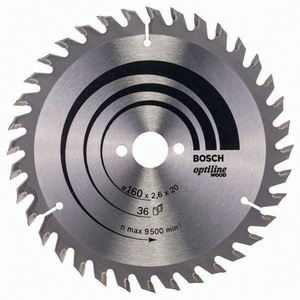 Optiline Carbide-Tipped Wood Circular <b>Saw</b> Blade 160mm Outer Diameter 36 Teeth 20mm Bore 2.6mm Kerf Compatible with BOSCH - Product Image 1