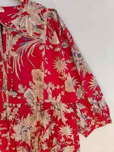 Robe longue bohème en coton à imprimé floral rouge, col en V, manches longues, pour les fêtes d'été, tenue décontractée - Product Image 4