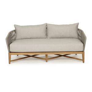Contemporary Teak <b>Wood</b> Two Seater <b>Sofa</b> with Rope Side Panel and Deep Cushion for Patio, Terrace, and Resort Space - Product Image 1