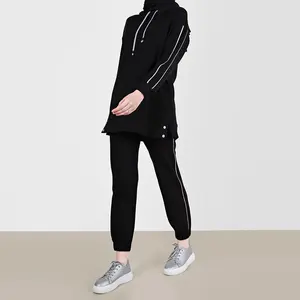 Moslim Vrouwen Trainingspak Casual Abaya Hoodie Jurk Met Lange Mouwen En Zak Hoodies Capuchon Trui Islamitische Sport Rits Dames Badstof