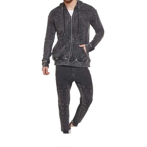 Haute qualité hommes Slim Fit lavage à l'acide 2 pièces ensemble sweat à capuche zippé pantalons de survêtement grande taille (XL) poids lourd Style Streetwear en gros - Product Image 1