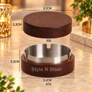 Cendrier rond en bois avec couvercle et insert en acier inoxydable, pour bureau, maison, bar - Product Image 4