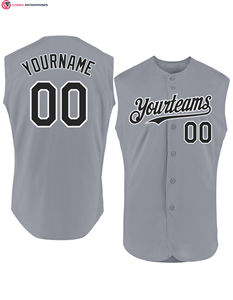 Premium de haute qualité personnalisé gris rouge-noir authentique sans manches nom de l'équipe broderie Baseball Jersey - Product Image 4