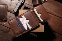 Dompet Kulit Asli Unisex Lipat Tiga Anti Maling Vintage, Penutup Terbuka, Tempat Kartu Pendek, Warna Dapat Disesuaikan, Logo Dapat Disesuaikan
