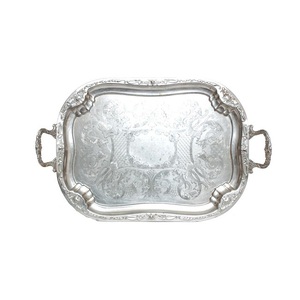 Plateau en métal nickelé à forte demande avec poignées décoratives de forme rectangulaire vintage plateau de service de qualité maison hôtel café - Product Image 2