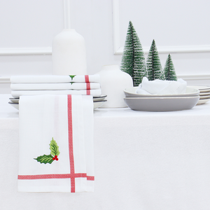 Giáng sinh 100% bông vải khăn ăn 18x18 Thêu Cây tầm gửi Trắng Đỏ Xanh-mềm bền tái sử dụng có thể giặt bữa ăn tối Khăn ăn - Product Image 4
