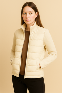 Veste matelassée hybride pour femmes avec manches et col en laine tricotée, design chaud d'hiver, OEM ODM Vietnam, logo personnalisé - Product Image 6