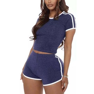 Conjunto de dos piezas de Camiseta corta y pantalón corto para mujer, camisetas cortas personalizadas de algodón y poliéster, ropa de gimnasio de alta calidad, conjuntos dobles - Product Image 2