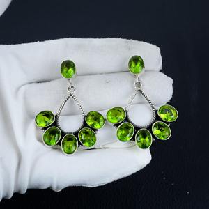 New Arrival 925 Sterling <b>Silver</b> Plated Bohemian Style Fashionable Green Peridot Gemstone Natural Bezel Anniversary <b>Earring</b> - Product Image 6