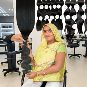 100% venta al por mayor de cutícula cruda alineada virgen proveedor natural negro oscuro sedoso largo bodywave paquetes extensiones de cabello humano indio - Product Image 1