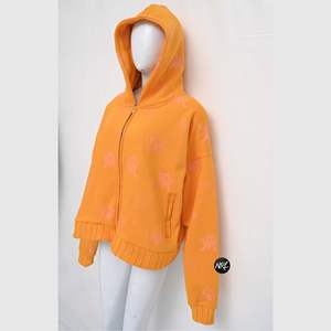 Logotipo personalizado de alta calidad 100% algodón polar Vintage de gran tamaño con cremallera Allover impreso Sudadera con capucha transpirable para mujer - Product Image 2