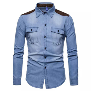 Fournisseur professionnel de chemises pour hommes Chemise en jean décontractée de couleur unie en coton à col rabattu Prix raisonnable OEM - Product Image 3