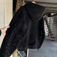 Sweats à capuche pour hommes avec strass fermeture éclair complète 100% coton impression surdimensionnée sweats à capuche personnalisés sweat à capuche lourd pour hommes