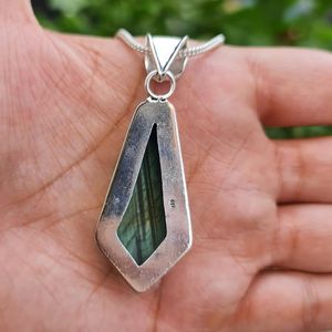 Bleu feu Labradorite argent Finework pendentif fait à la main collier de pierres précieuses Boho déclaration bijoux cadeau clignotant cristal pendentif - Product Image 3