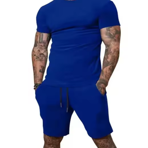 Ensemble t-shirt et short à manches courtes en coton personnalisé pour hommes, survêtement d'été deux pièces écologique respirant à séchage rapide - Product Image 3