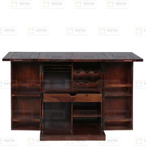 Walnut Finish Revolving Wood Bar Cabinet Adjustable & Extendable Home & Bar Furniture with Foldable & Storage Features - Product Image 6