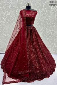 Red de diseño moderno con hilo motivo y bordado de lentejuelas Lehenga Choli Fabricante y proveedor de Surat a la última tarifa - Product Image 5