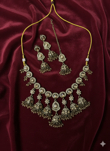 Designer Party Wear <b>Antique</b> <b>Gold</b> Plated Zircon Jewelry Traditional Beautiful Design Simple Choker Necklace Set Earring Women - Product Image 2