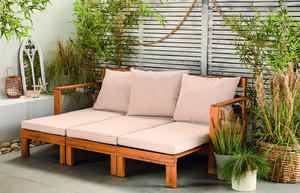 Canapé de jardin extensible en bois d'acacia beige avec coussins, 3 places, convertible, moderne, fauteuil de détente - Product Image 3