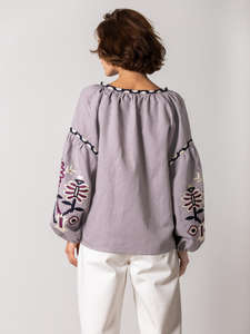 Trendy Women's Solid Color Embroidered Long Sleeve V-Neck Tassel Ukrainian Blouses Woven women's Girls <b>Top</b> - Product Image 3