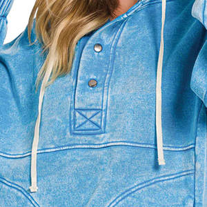 <b>Women</b> Winter Terry Acid Wash Pullover <b>Hoodies</b> Front Logo Option Sky <b>Blue</b> Color High Quality Bulk Orders - Product Image 2